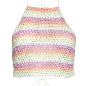bp Crochet Halter Topin Purple Multi Cottage Stripe